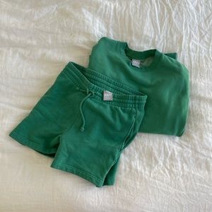 Aritzia TNA Cozy Green Boyfriend Sweat Set